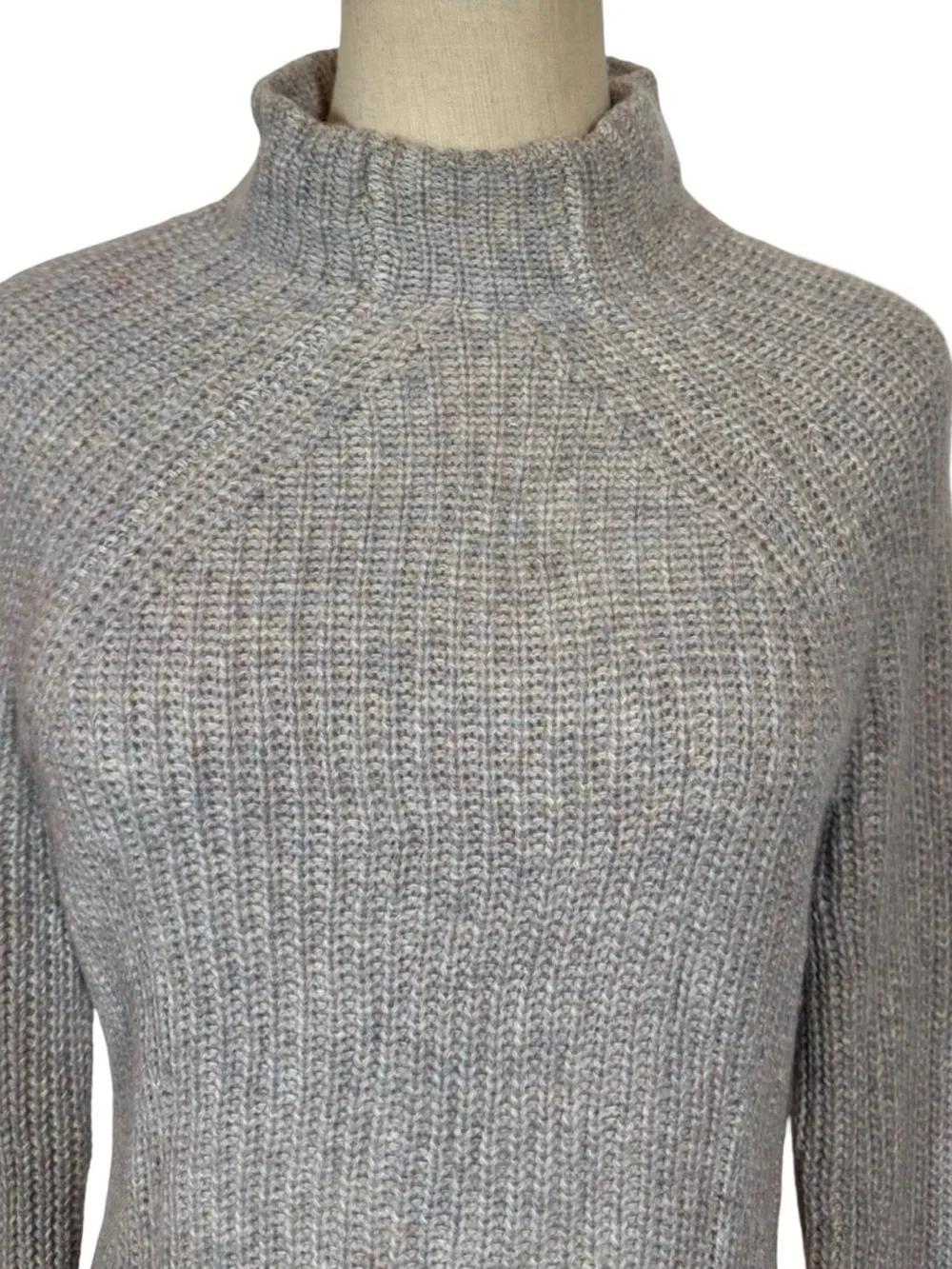 White + Warren 100% Cashmere Mixed Stitch Standneck Mock Chunky Speckled Sweater